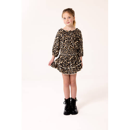 KIDS ONLY GIRL strokenrok met panterprint zwart/beige Meisjes Viscose Dierenprint
