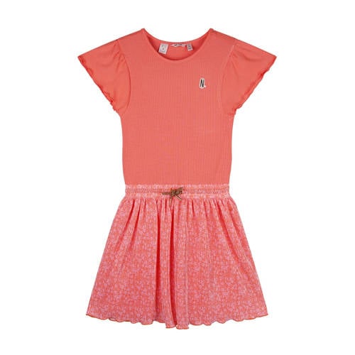 NONO midi jurk oranje Meisjes Polyester Ronde hals Meerkleurig