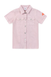 thumbnail: Roze meisjes Alix Mini jurk van katoen met backprint, korte mouwen, klassieke kraag en knoopsluiting