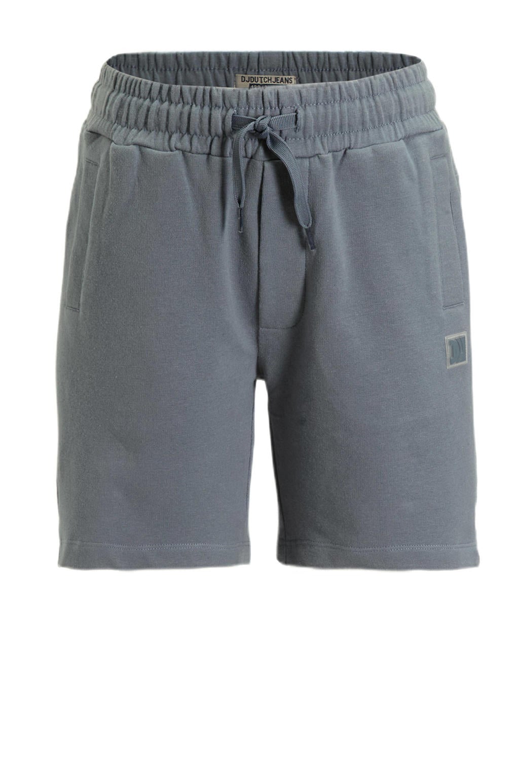 Grijsblauwe jongens DJ Dutchjeans regular sweatshort blauw van katoen met elastische tailleband met koord en effen