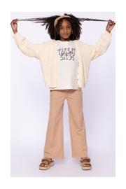 thumbnail: Beige meisjes No Way Monday casual broek van stretchkatoen met elastische tailleband met koord en effen