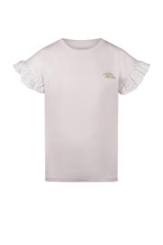 thumbnail: Lichtroze meisjes No Way Monday T-shirt broderie van stretchkatoen met effen, korte mouwen en ronde hals