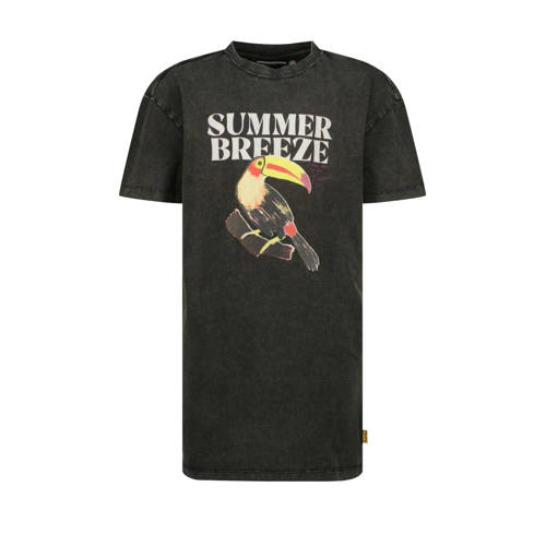 Vingino T-shirtjurk zwart Meisjes Katoen Ronde hals Printopdruk