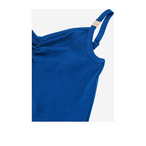 NIK&NIK korte jurk blauw Meisjes Stretchkatoen Ronde hals Effen