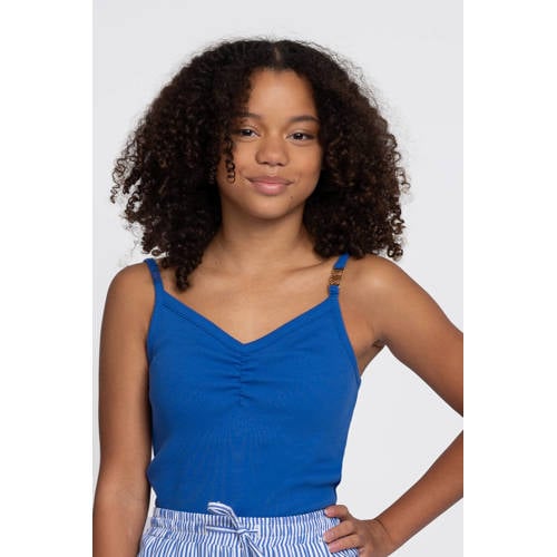 NIK&NIK spaghettitop blauw Meisjes Stretchkatoen Ronde hals Effen