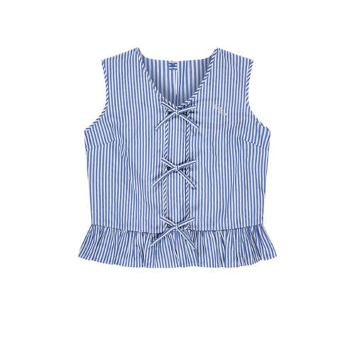 NIK&NIK mouwloze top blauw Meisjes Polyester V-hals Streep
