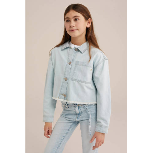 WE Fashion Blue Ridge blouse lichtblauw Meisjes Denim Ronde hals Effen