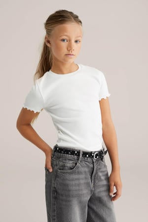 T-shirt rib gebreid wit