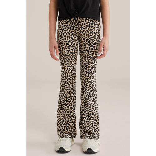WE Fashion flared broek lichtbruin Meisjes Viscose Dierenprint