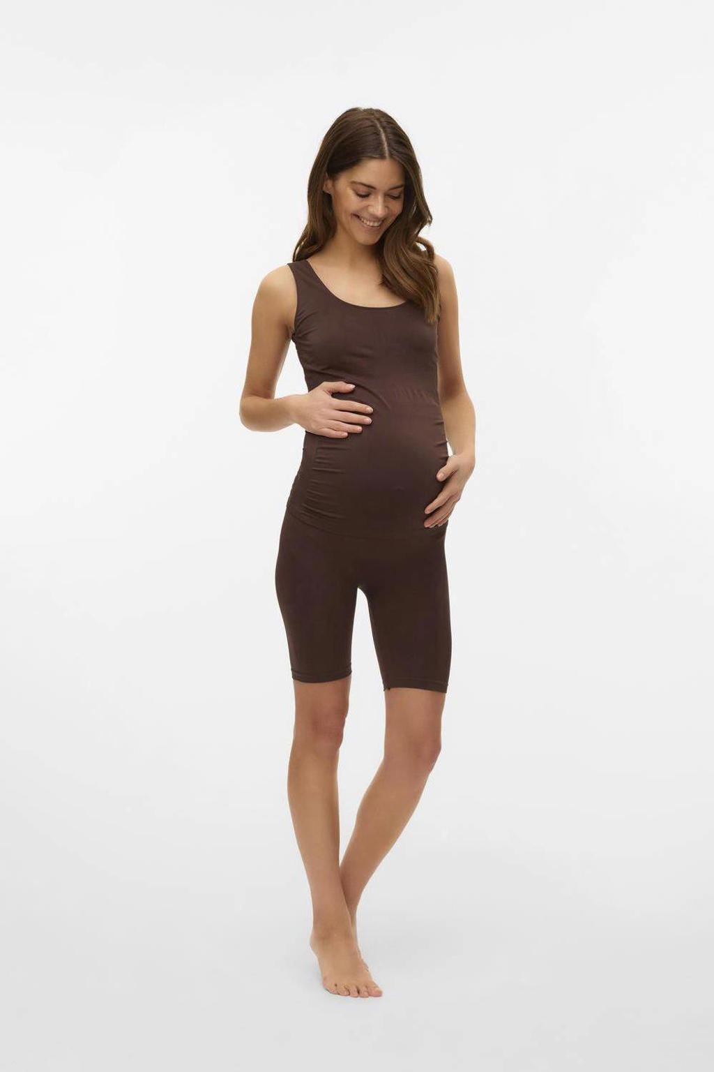 MAMALICIOUS slim high waist zwangerschaps biker short donkerbruin