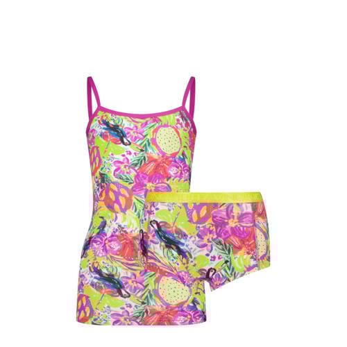 Vingino singlet + short roze/multicolor Top + short Meisjes Stretchkatoen Vierkante hals