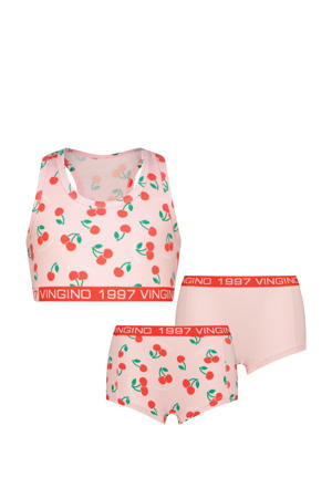   bh-top + 2 shorts zalmroze/rood