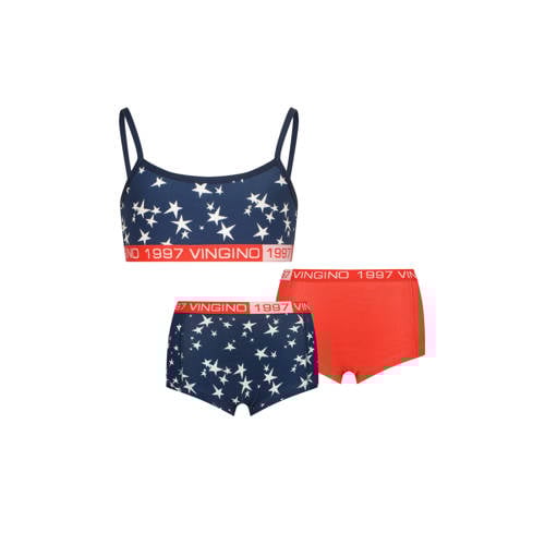 Vingino bh top + 2 shorts donkerblauw/rood Top + short Meisjes Stretchkatoen Vierkante hals