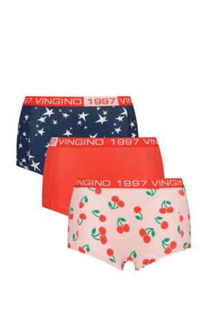 short - set van 3 donkerblauw/rood/zalmroze