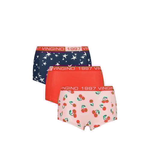Vingino short - set van 3 donkerblauw/rood/zalmroze Slip Meisjes Stretchkatoen