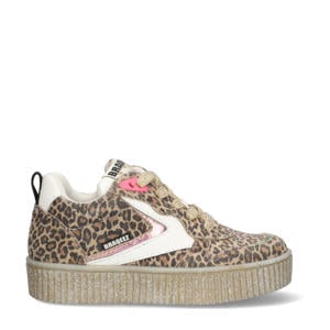 Puk Paris leren sneakers met panterprint beige