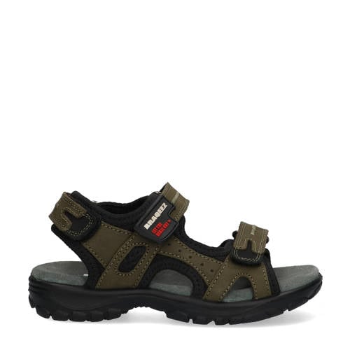 Braqeez Tom Trail leren sandalen olijfgroen Jongens Leer Effen