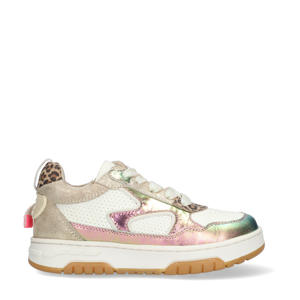   leren sneakers goud/wit