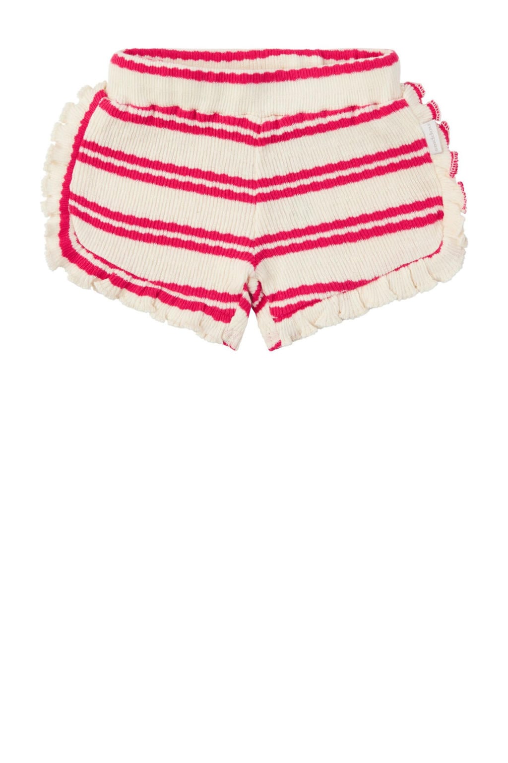 Roze en ecru meisjes Noppies baby regular casual short van katoen met elastische tailleband en strepenprint