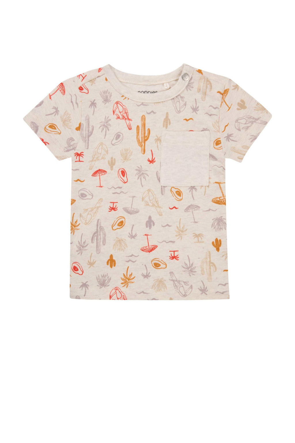 Beige, rood en paarse jongens Noppies baby T-shirt van stretchkatoen met korte mouwen, ronde hals en drukknoopsluiting