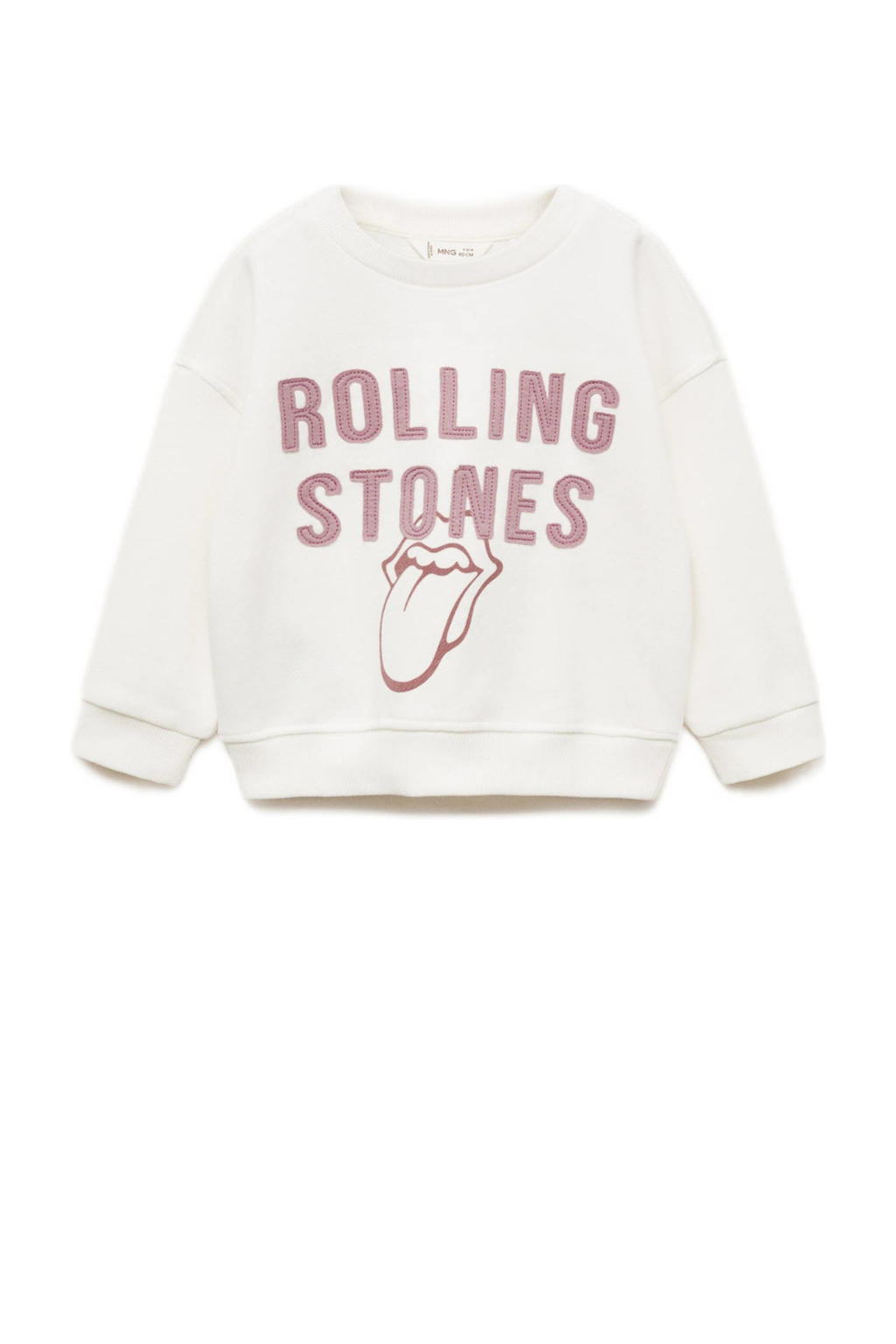 Witte meisjes Mango Kids sweater met printopdruk, lange mouwen, ronde hals en geribde boorden