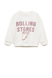 thumbnail: Witte meisjes Mango Kids sweater met printopdruk, lange mouwen, ronde hals en geribde boorden