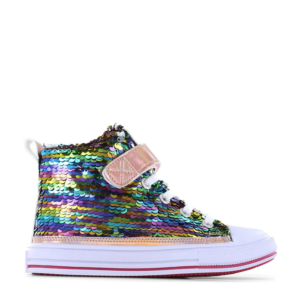 Blauw en multikleurige meisjes Go Banana's sneakers van textiel met pailletten met elastische veter- met klittenbandsluiting