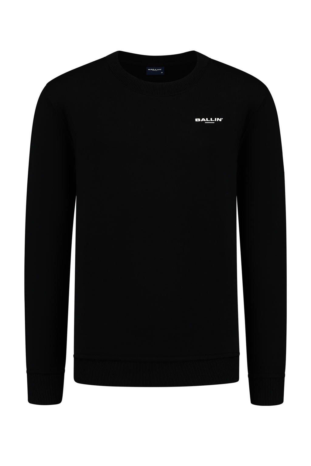 Zwarte jongens Ballin sweater van katoen met effen, lange mouwen, ronde hals en geribde boorden