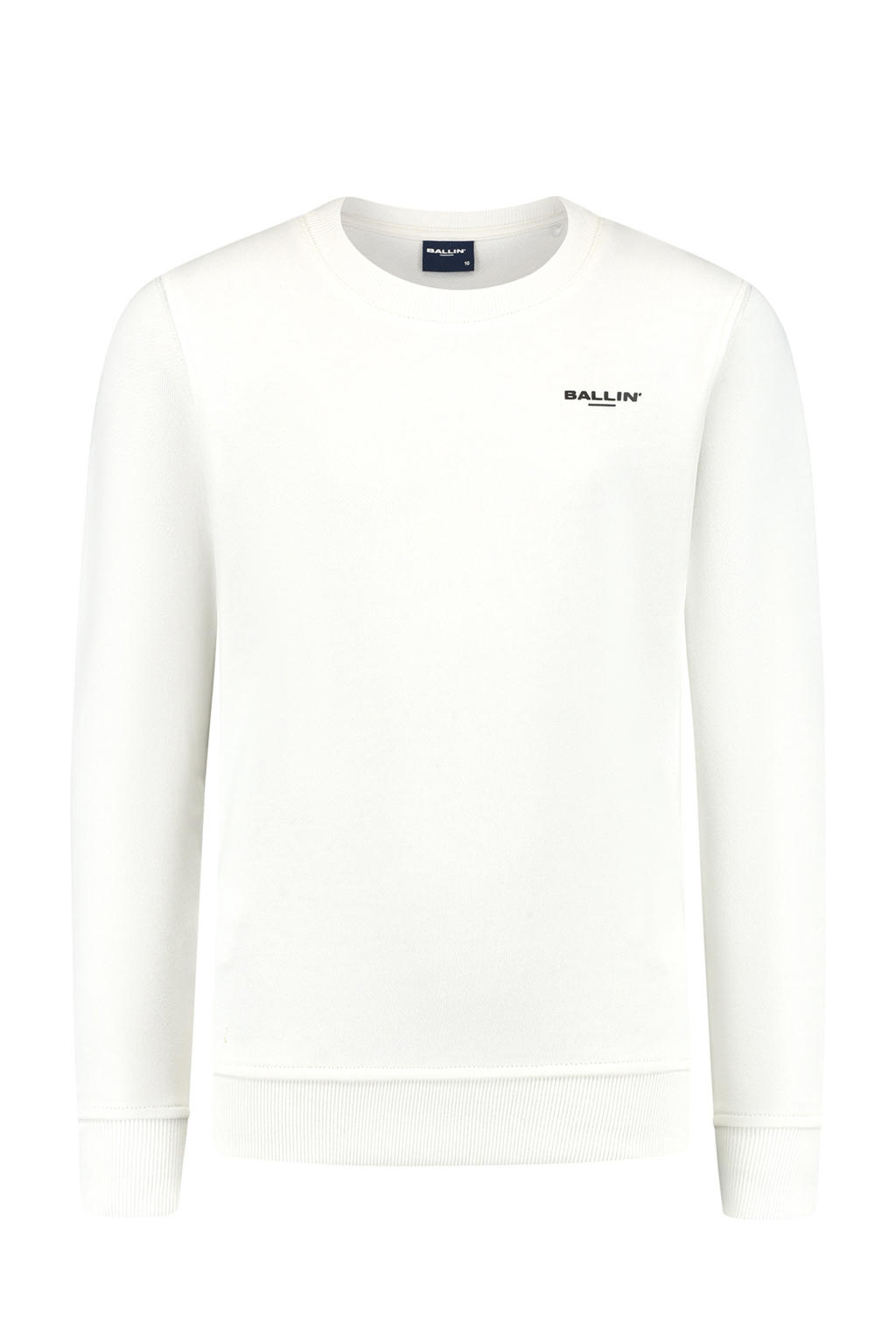 Witte jongens Ballin sweater van katoen met effen, lange mouwen, ronde hals en geribde boorden