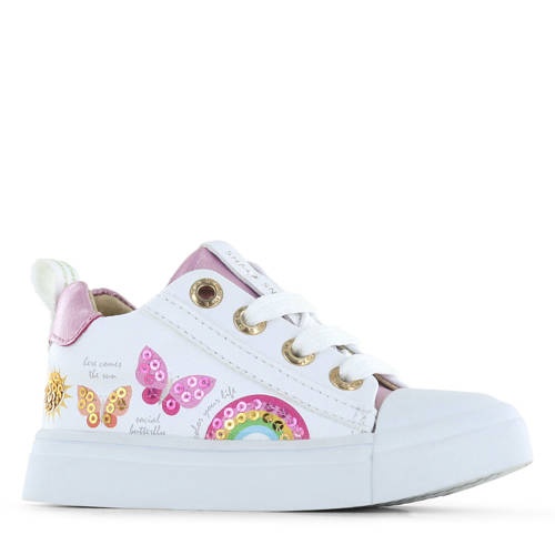 Shoesme leren sneakers wit/roze Meisjes Microvezel Printopdruk - maat 24 - pailletten afbeelding