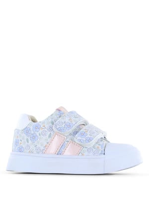 gebloemde leren sneakers blauw/roze