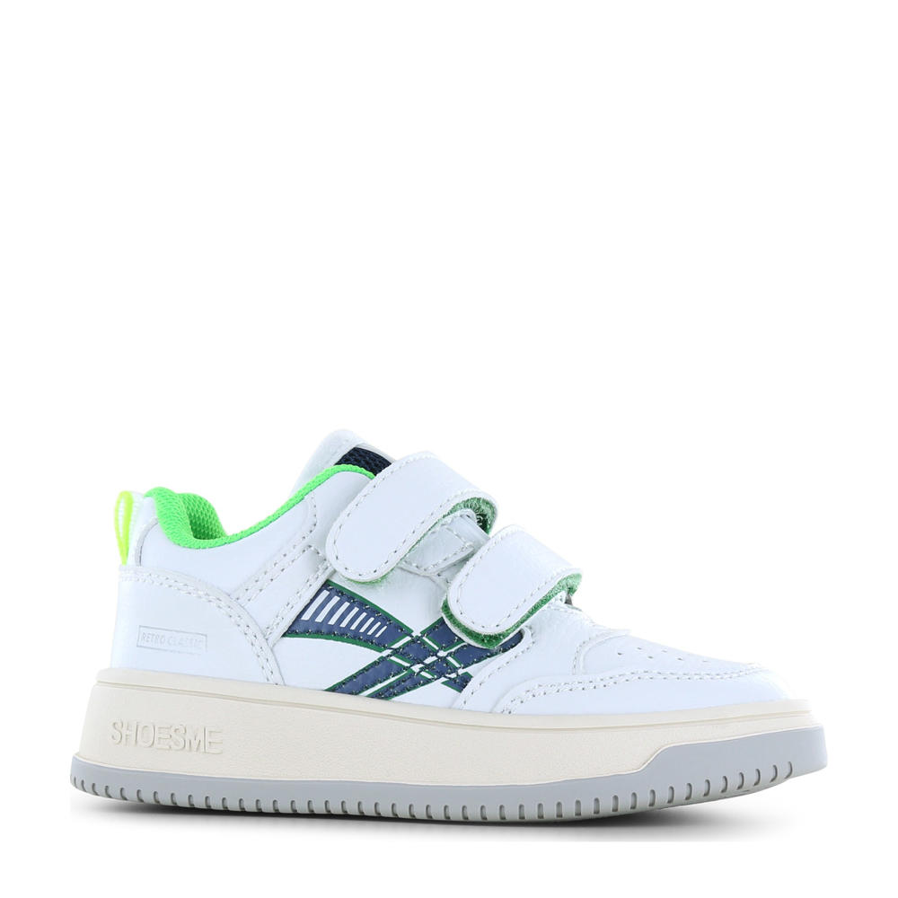 Wit en groene jongens Shoesme leren sneakers met klittenband