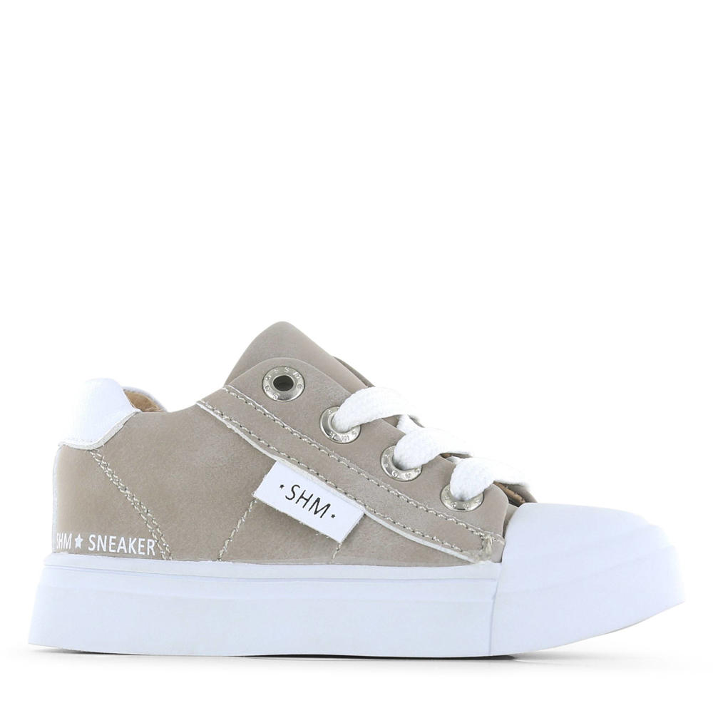 Beige jongens Shoesme leren sneakers van microvezel en leer met rits- en vetersluiting