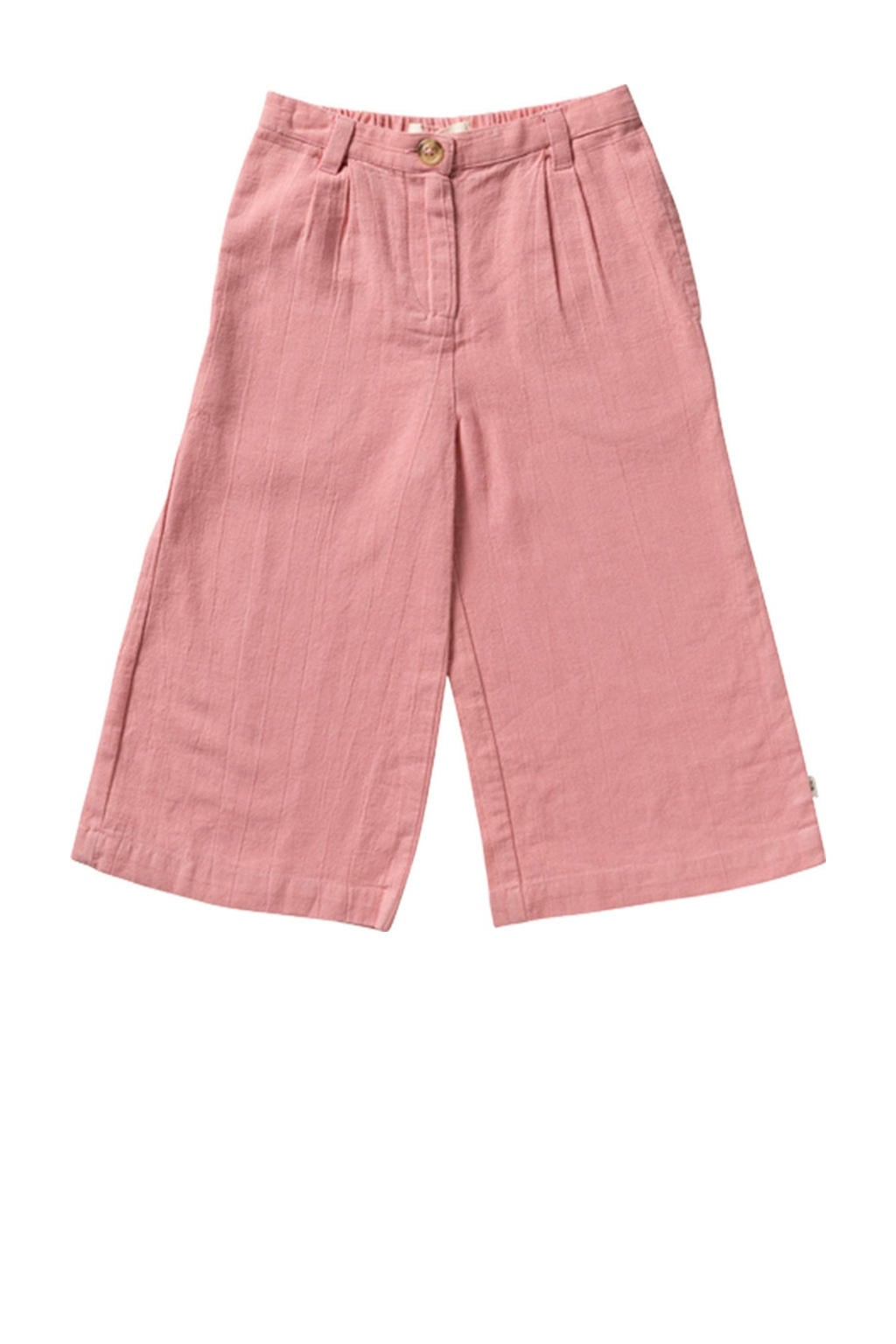 Roze meisjes Your Wishes wide leg palazzo broek van katoen met rits- en knoopsluiting en effen