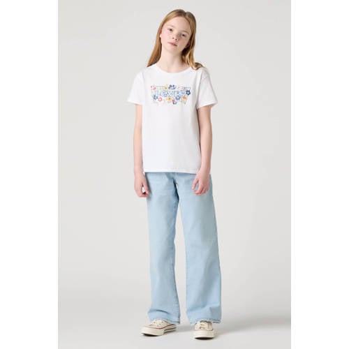 Levi's Kids wide leg jeans light blue denim Blauw Effen