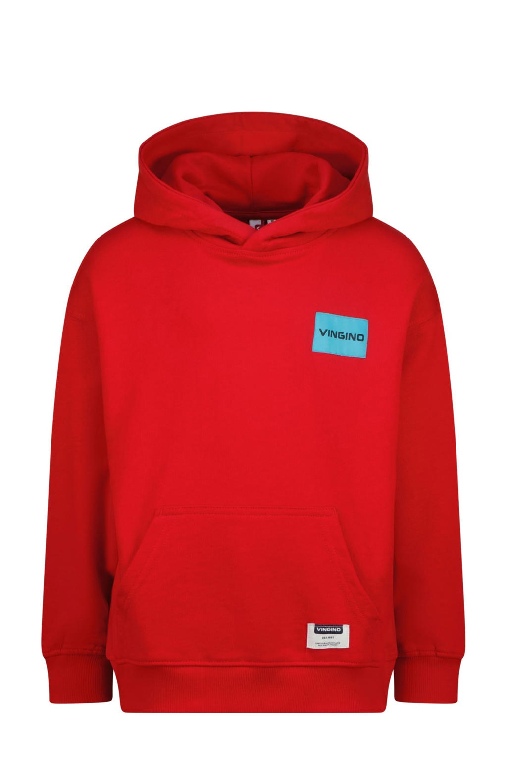 Rode jongens Vingino hoodie van sweat materiaal met logo dessin, lange mouwen en capuchon