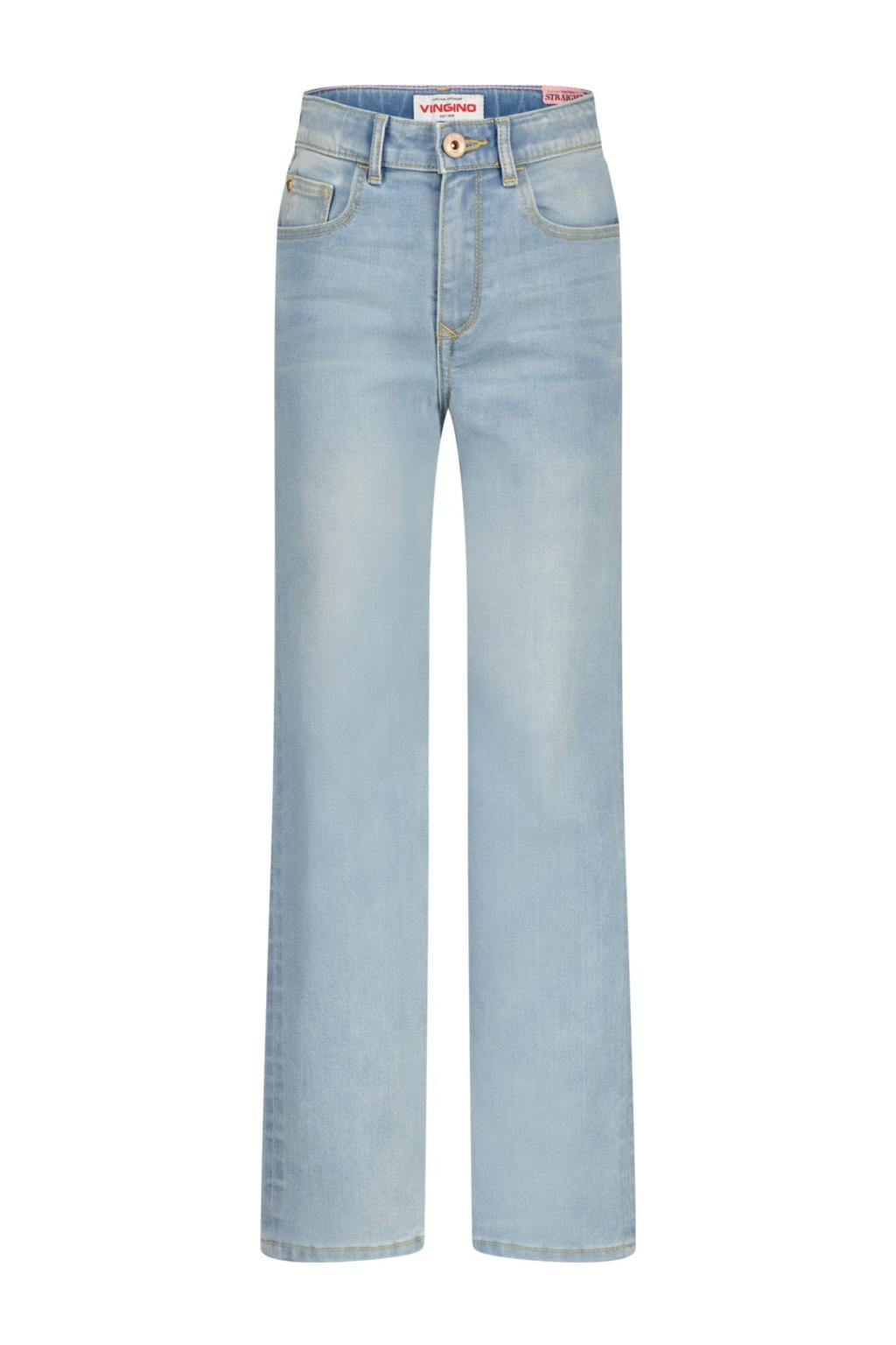 Light blue denim meisjes Vingino straight leg van denim met regular waist, rits- en knoopsluiting en effen