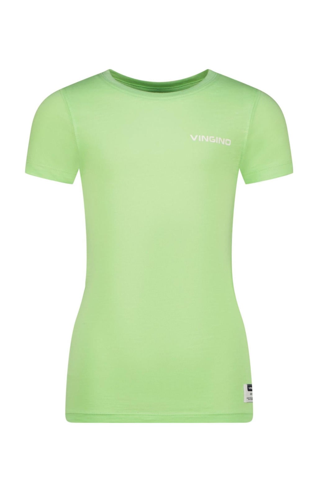 Groene jongens Vingino T-shirt van katoen met effen, korte mouwen en ronde hals