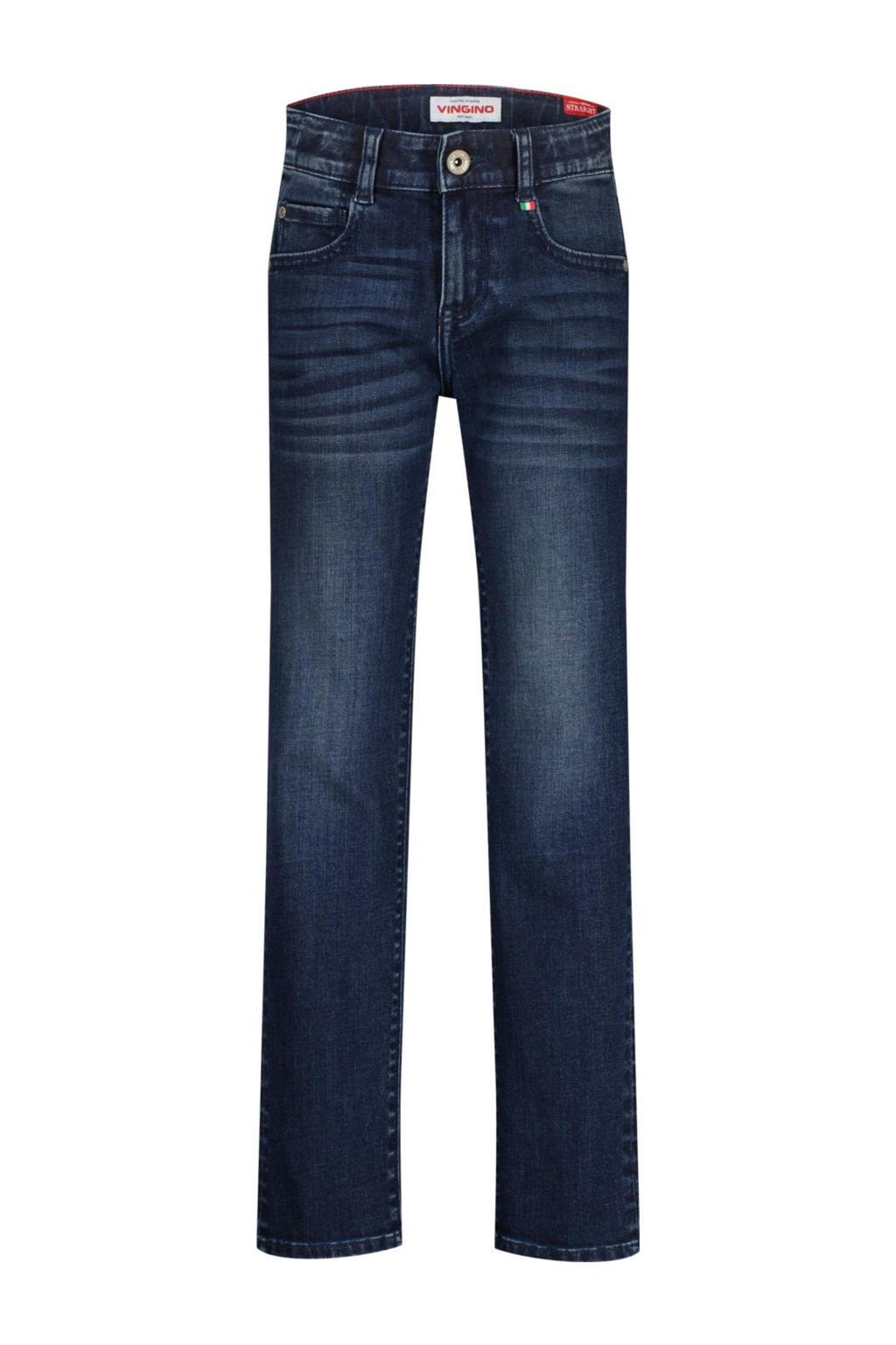 Dark blue denim jongens Vingino dark blue van denim met straight fit, regular waist, rits- en knoopsluiting en effen