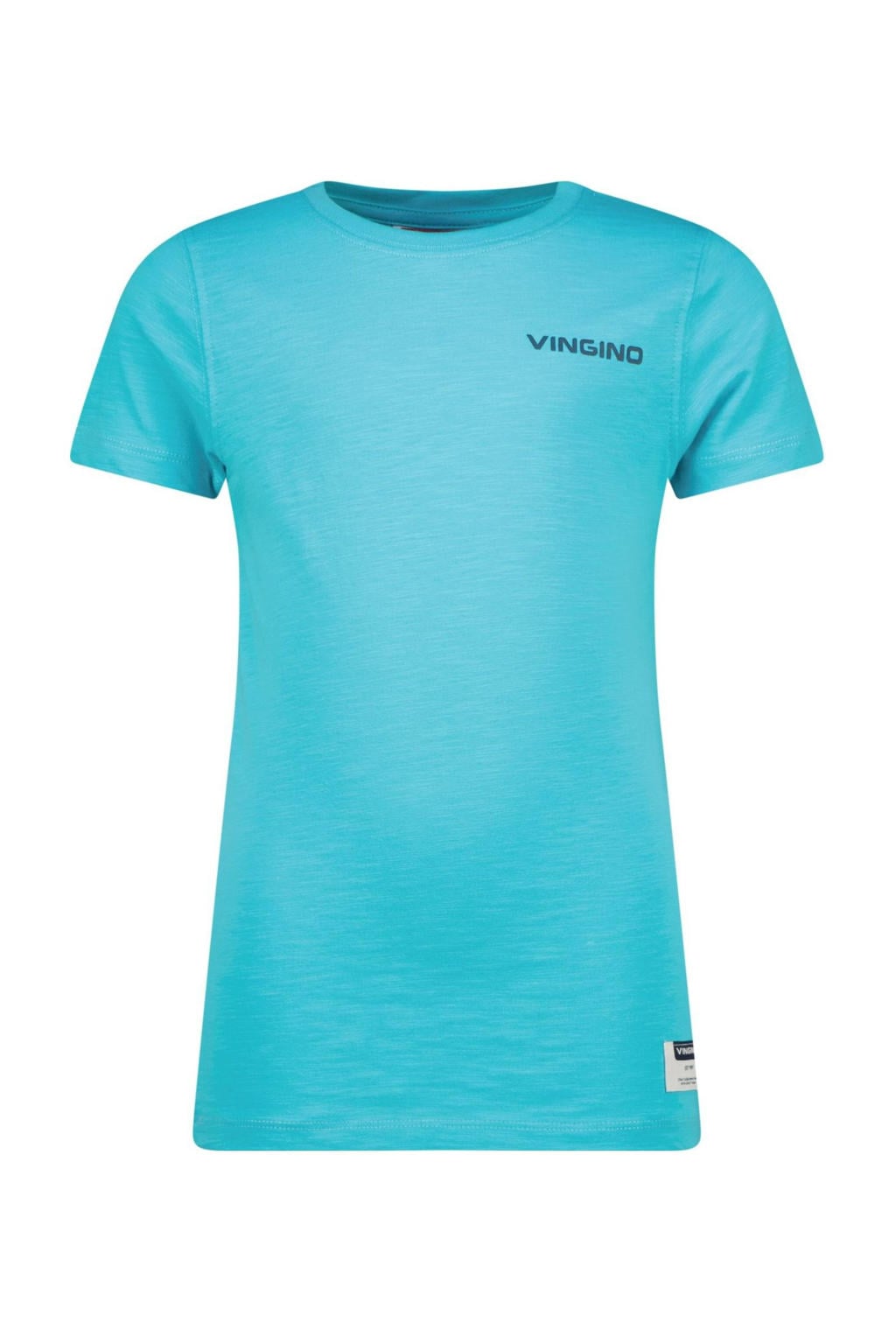 Blauwe jongens Vingino T-shirt van katoen met effen, korte mouwen en ronde hals