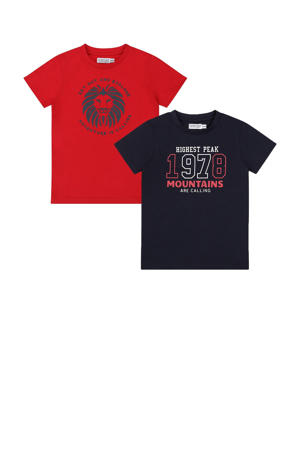 T-shirt - set van 2 rood/marineblauw