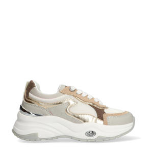 chunky leren sneakers beige/goud