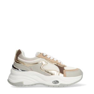 chunky leren sneakers beige/goud