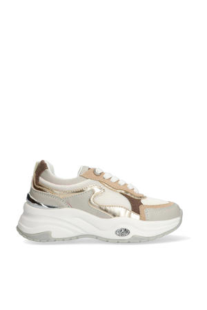 chunky leren sneakers beige/goud