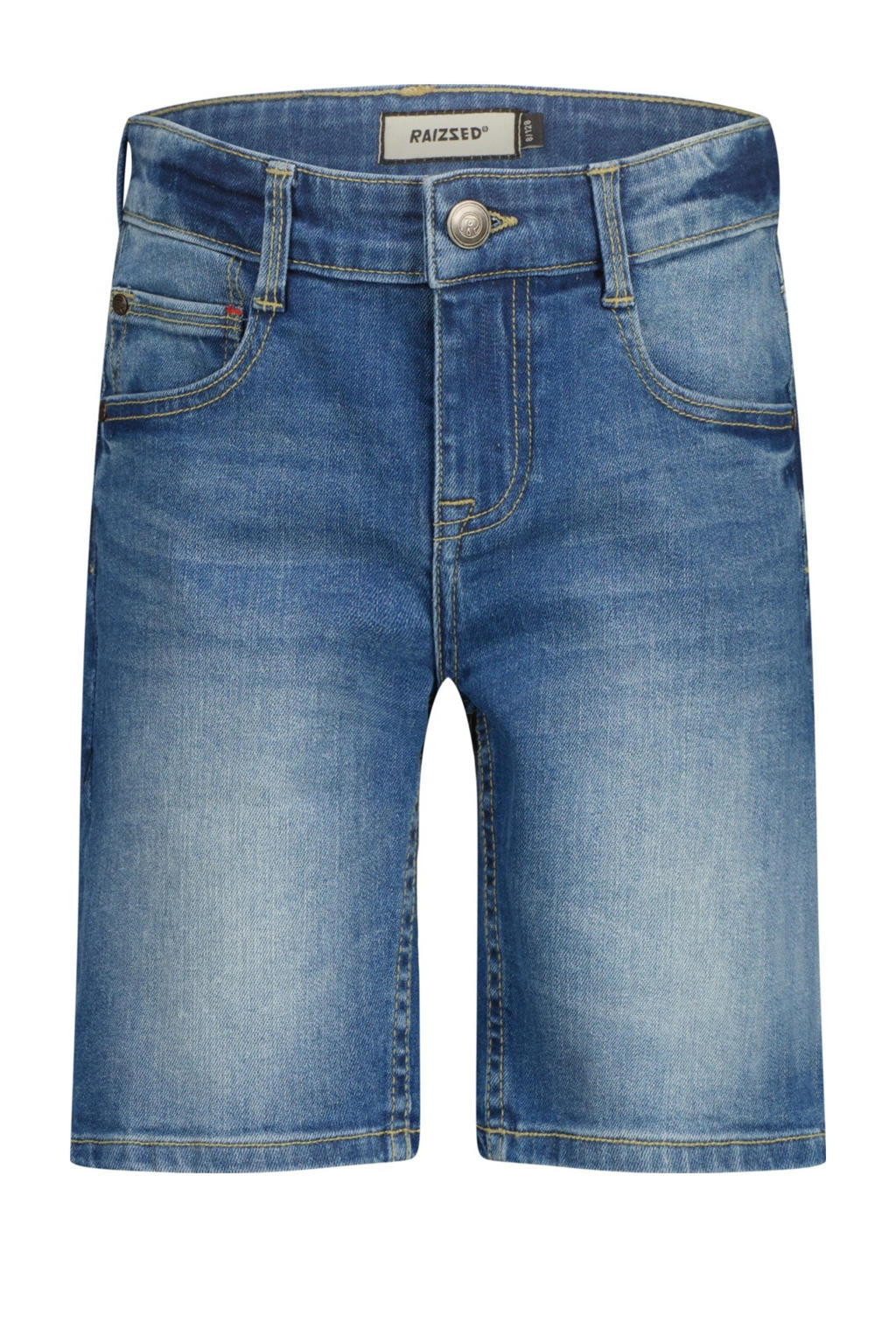 Medium blue denim jongens Raizzed regular short van denim met rits- en knoopsluiting en effen