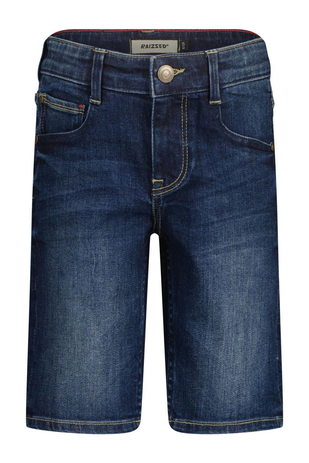 Dark blue denim jongens Raizzed regular short dark blue van denim met rits- en knoopsluiting en effen