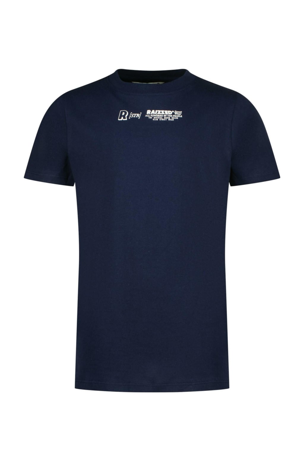 Blauwe jongens Raizzed T-shirt van katoen met printopdruk, korte mouwen en ronde hals