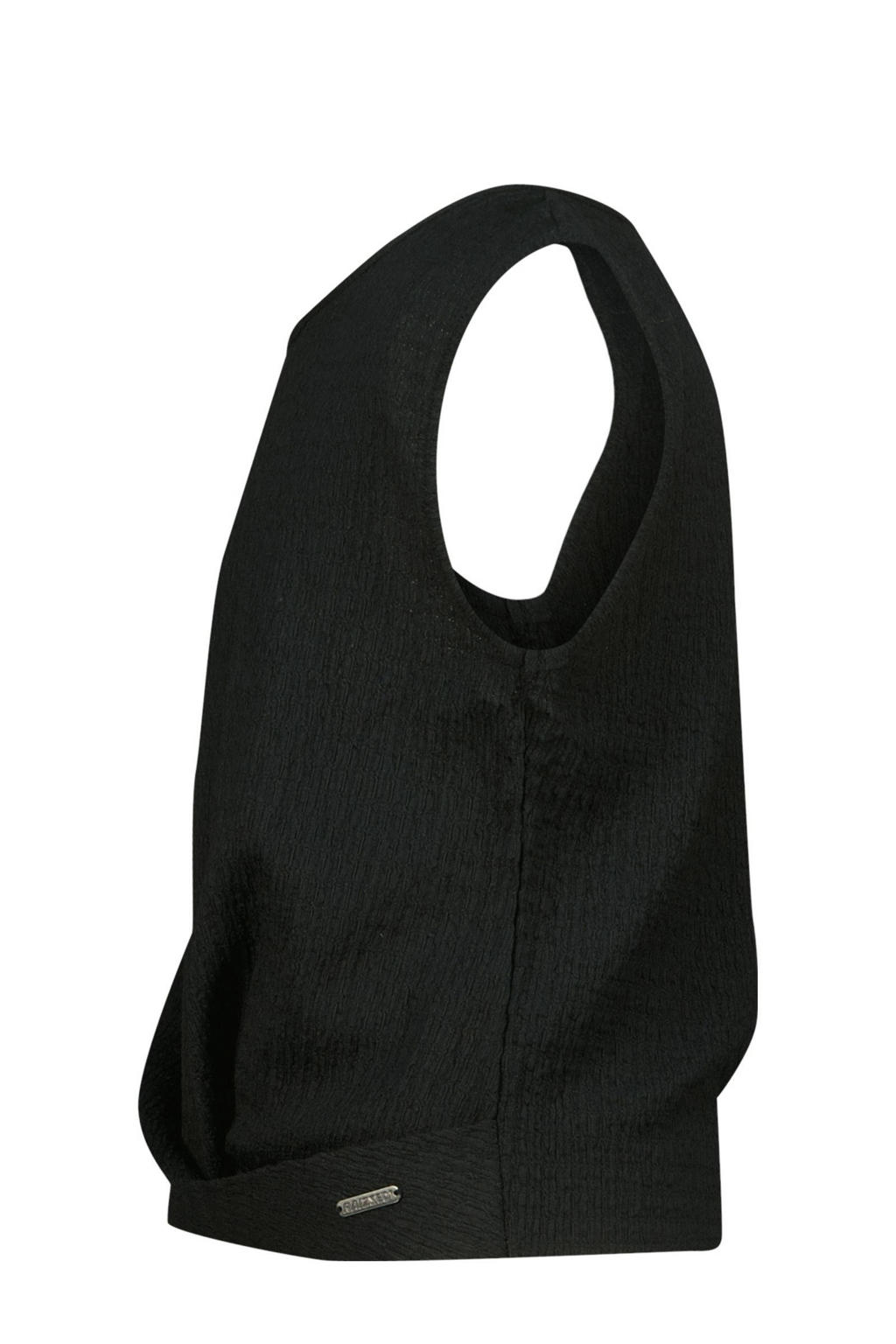 Zwarte meisjes Raizzed blousetop van polyester met effen, korte mouwen, ronde hals en textuur