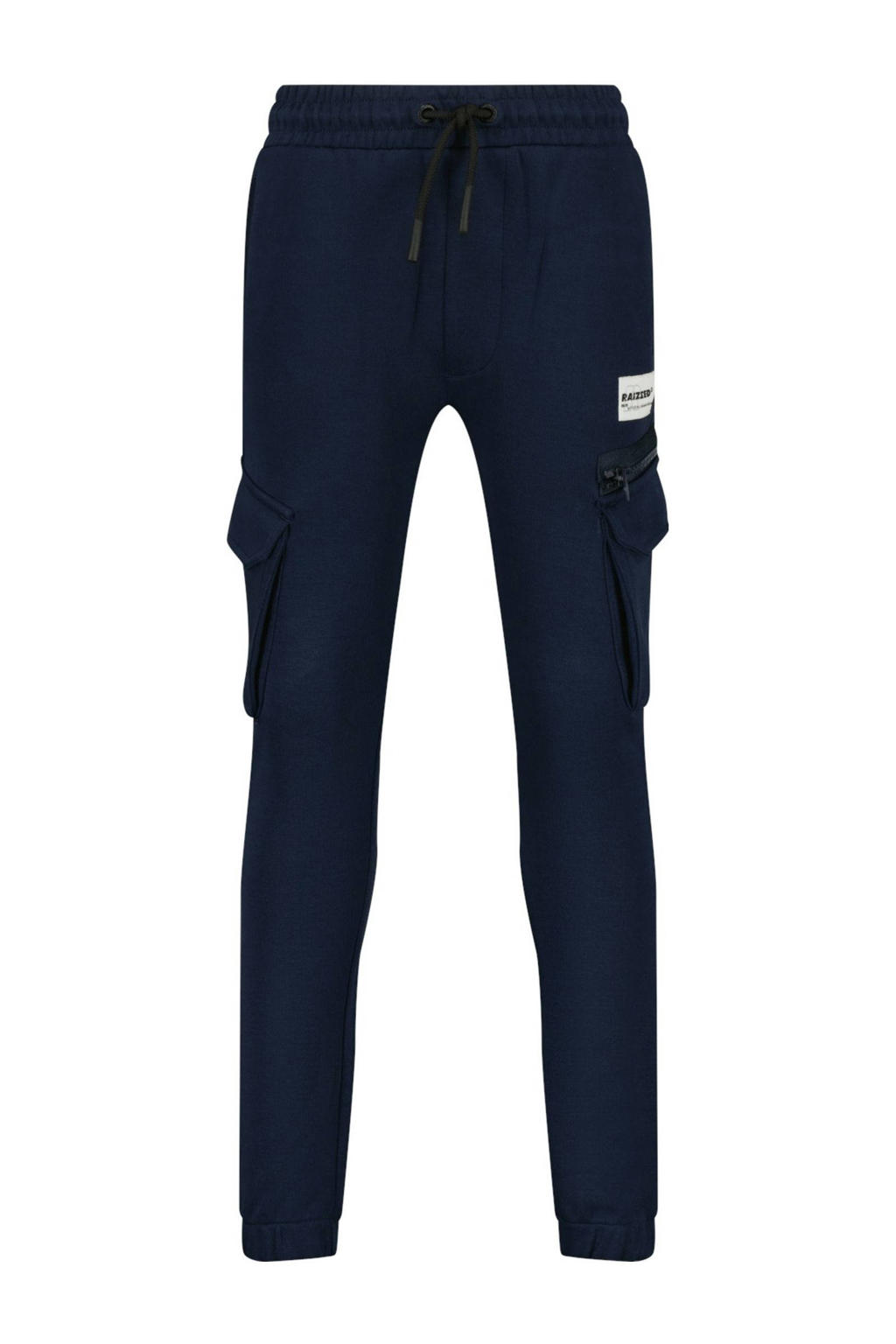 Donkerblauwe jongens Raizzed relaxed cargo broek van sweat materiaal met regular waist, elastische tailleband met koord en logo dessin