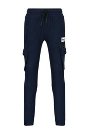 thumbnail: Donkerblauwe jongens Raizzed relaxed cargo broek van sweat materiaal met regular waist, elastische tailleband met koord en logo dessin